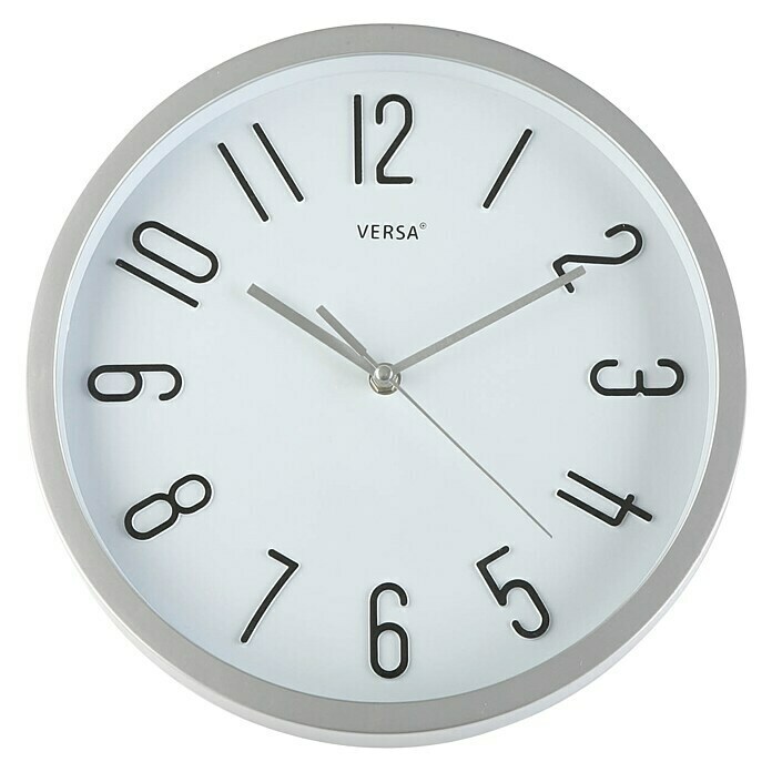 Reloj de pared redondo Plat (Plateado, Diámetro: 30 cm)