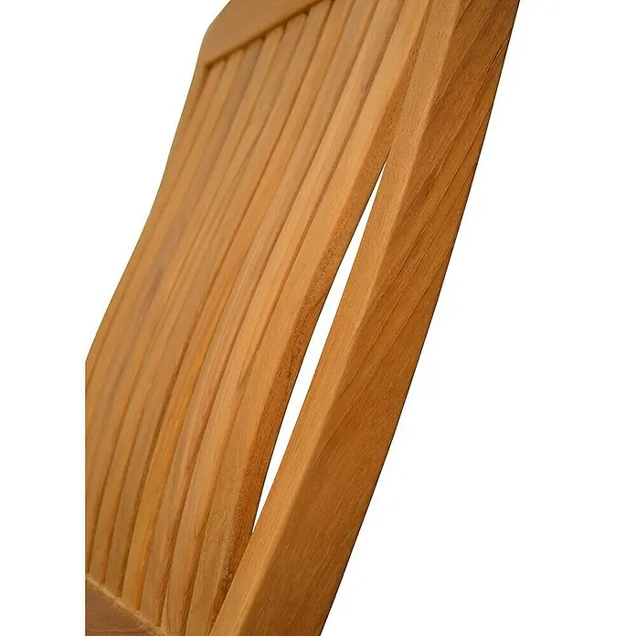 Kai Wiechmann Gartenstuhl - Teakholz, Klappbar, Naturbelassen, B x T x H: 44 x 62 x 96 cm - Detailaufnahme einer Gartenbank aus Holz mit Lattenrost und Armlehne. Schöne Holzstruktur und hochwertige Verarbeitung.