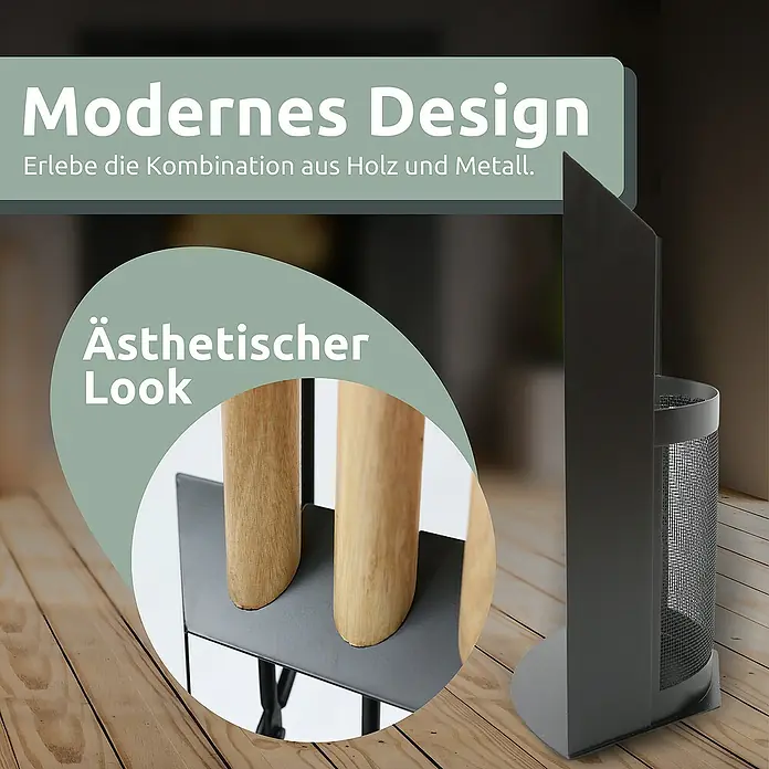 holz4home Kaminholzregal -  - Ein moderner Schirmständer aus Holz und Metall, der mit seinem ästhetischen Look überzeugt und ein modernes Design bietet.