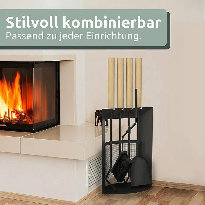 holz4home Kaminholzregal -  - Kaminbesteck-Set aus Metall, komplett mit Schaufel, Besen, Schürhaken und Zange. Stilvoll und passend zu jeder Einrichtung.