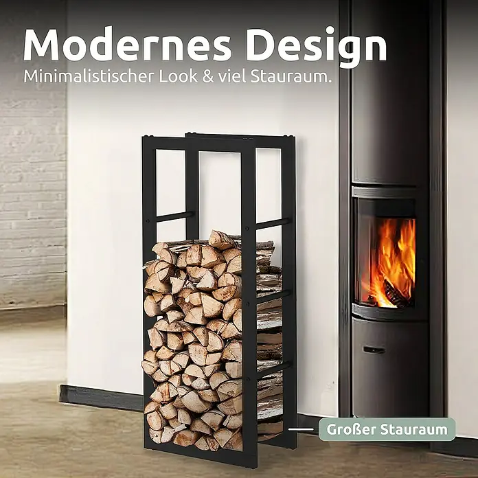 holz4home Kaminholzregal -  - Modernes Design: Das Brennholzregal aus schwarzem Metall bietet viel Stauraum und einen minimalistischen Look für Ihr Zuhause.