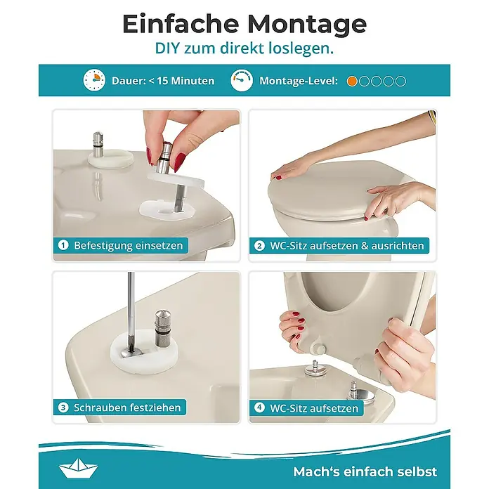 Calmwaters WC-Sitz Original - Duroplast, Beige, Mit Absenkautomatik - Montageanleitung für einen WC-Sitz.
