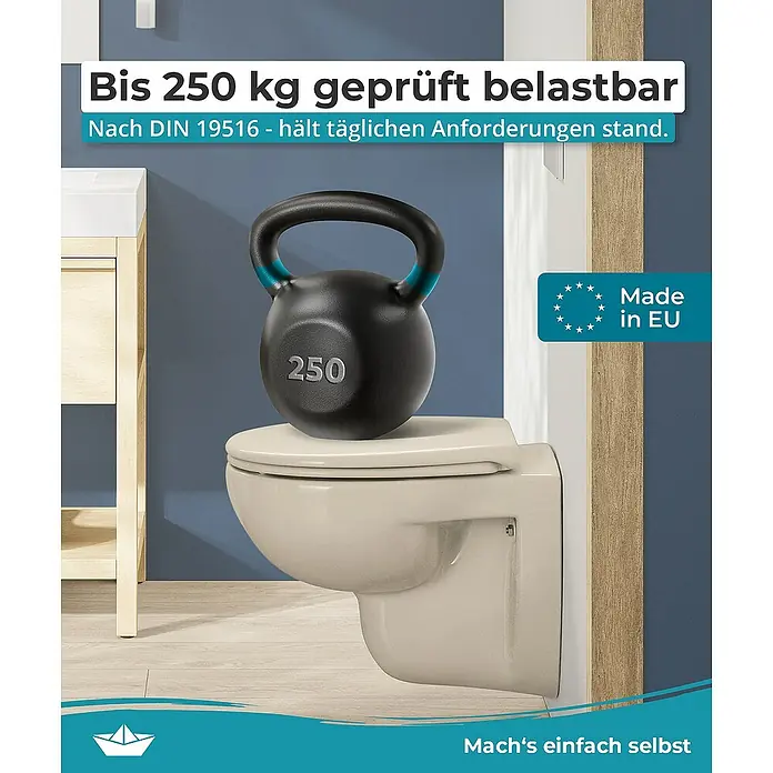 Calmwaters WC-Sitz Original - Duroplast, Beige, Mit Absenkautomatik - Wand-WC mit einer Belastbarkeit von bis zu 250 kg, geprüft nach DIN 19516 – ideal für hohe Ansprüche und Belastungen im Alltag.