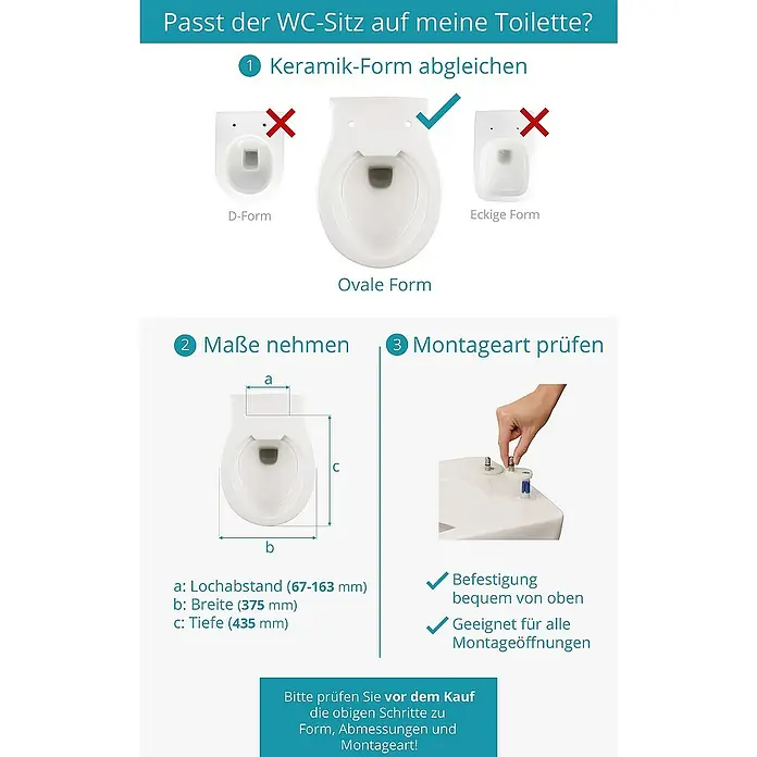 Calmwaters WC-Sitz Modern Soft - Duroplast, Weiß, Mit Absenkautomatik - Ratgeber zur Auswahl des richtigen WC-Sitzes: Form, Maße und Montageart beachten für optimalen Komfort und Passgenauigkeit.