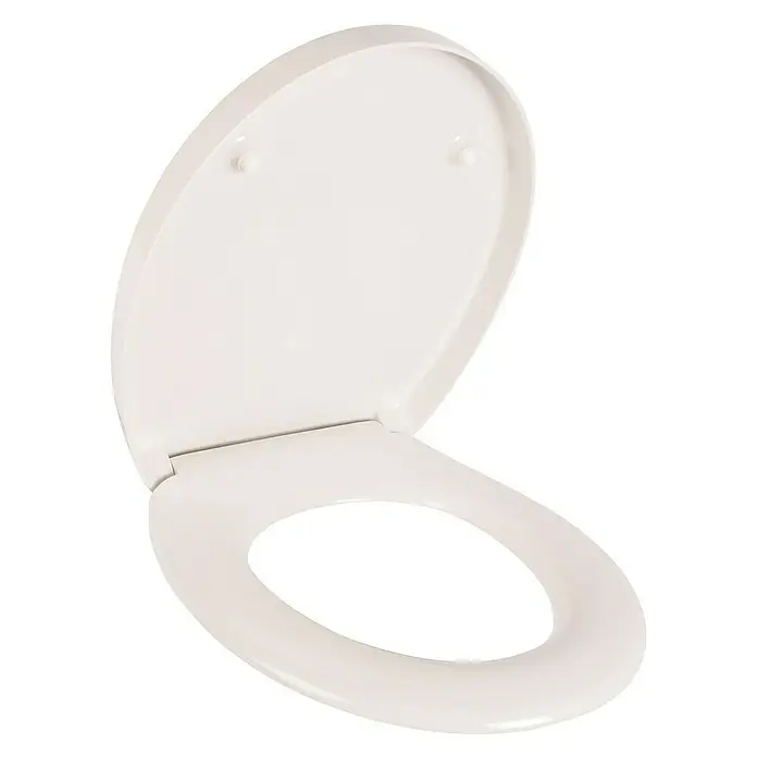 Calmwaters WC-Sitz Modern Soft - Duroplast, Weiß, Mit Absenkautomatik - Weißer Toilettensitz mit Deckel, der leicht geöffnet ist und einen sauberen und hygienischen Eindruck vermittelt.