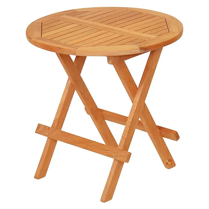Kai Wiechmann Garten-Beistelltisch - Teakholz, Klappbar, Rund, Naturbelassen - Runder, klappbarer Beistelltisch aus Holz, ideal für Balkon oder Garten, mit Lattenmuster auf der Tischplatte.