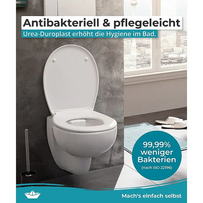 Calmwaters WC-Sitz Original - Duroplast, Weiß, Mit Absenkautomatik - Wandhängendes WC mit antibakterieller Urea-Duroplast-Oberfläche für erhöhte Hygiene im Badezimmer und einfache Reinigung.