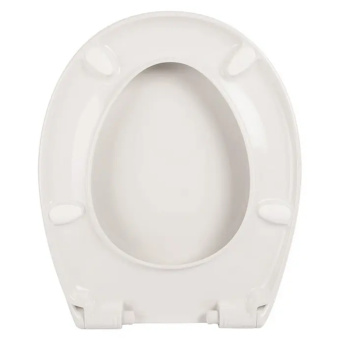 Calmwaters WC-Sitz Original - Duroplast, Weiß, Mit Absenkautomatik - Nahaufnahme eines weißen Toilettensitzes mit ovaler Öffnung, der eine einfache und hygienische Badoption darstellt.