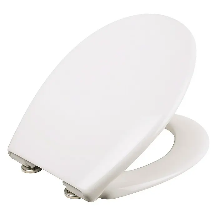 Calmwaters WC-Sitz Original - Duroplast, Weiß, Mit Absenkautomatik - Ein weißer Toilettensitz mit ovaler Form und glänzender Oberfläche, der Komfort und Hygiene in jedes Badezimmer bringt.