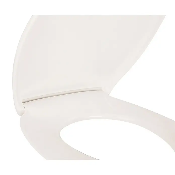 Calmwaters WC-Sitz Original - Duroplast, Weiß, Mit Absenkautomatik - Nahaufnahme eines weißen Toilettensitzes mit geöffnetem Deckel, der ein minimalistisches und hygienisches Design für moderne Badezimmer zeigt.