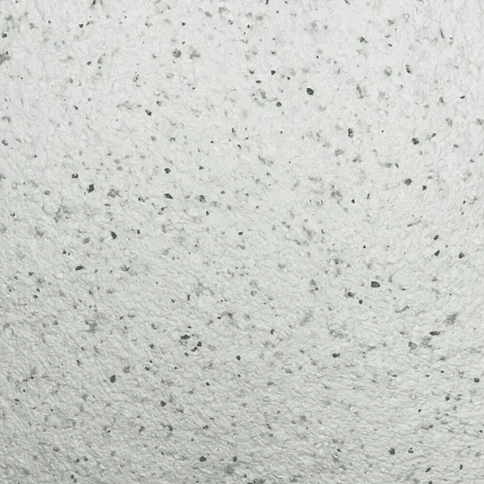 Floxxan Baumwollputz Montana 518 Cellulose - Putz Tapete Flüssigtapete Salbei - Salbei, 1 kg, Lösemittelfrei - Nahaufnahme einer hellgrauen Wand mit einer gesprenkelten Textur, die ein subtiles und elegantes Erscheinungsbild bietet.