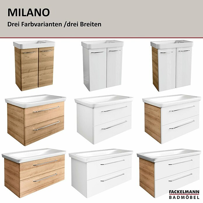 Fackelmann Milano Waschbeckenunterschrank (B x T x H: 1 000 x 476 x 492 mm, Ast Eiche/Weiß) | BAUHAUS