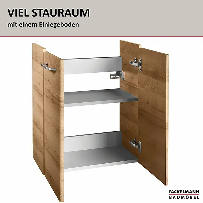 Fackelmann Milano Waschbeckenunterschrank - B x T x H: 520 x 275 x 610 mm, Ast Eiche - Viel Stauraum mit diesem Badezimmerschrank mit Einlegeboden. Ideal für Handtücher und andere Badutensilien.