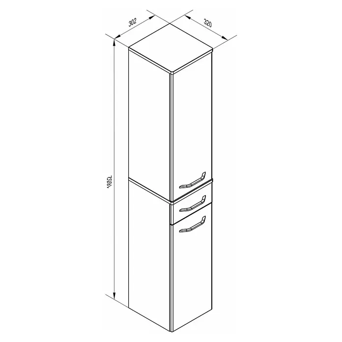 Fackelmann Milano Bad-Hochschrank - B x T x H: 302 x 320 x 1.652 mm, Weiß - Abbildung eines Badezimmer-Hochschranks mit Schubladen, der durch sein schlankes Design besticht und zusätzlichen Stauraum bietet.