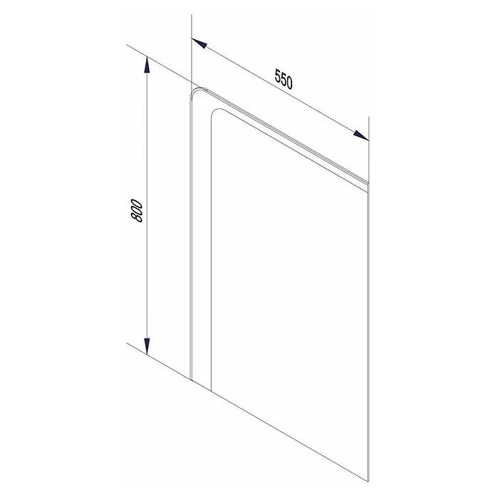 Fackelmann Milano Lichtspiegel - 55 x 80 cm, umlaufendes LED-Band, Rand teilsatiniert - Schemazeichnung eines rechteckigen Spiegels mit abgerundeten Ecken und den Maßen 800 x 550 mm zur Wandmontage im Badezimmer.