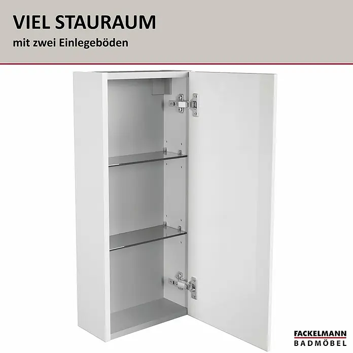 Fackelmann Milano Bad-Hängeschrank - B x T x H: 300 x 154 x 680 mm, Weiß - Badezimmerschrank mit zwei Einlegeböden bietet viel Stauraum für Badutensilien und Accessoires.