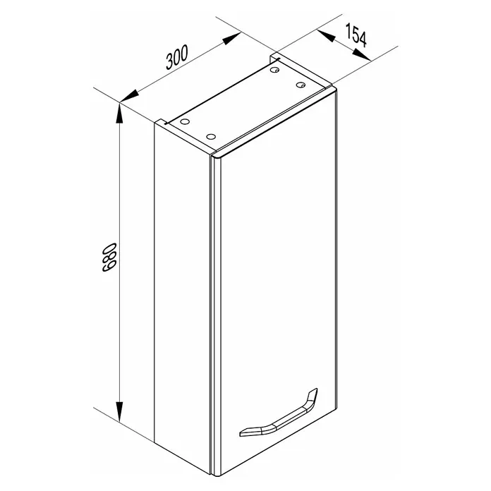 Fackelmann Milano Bad-Hängeschrank - B x T x H: 300 x 154 x 680 mm, Weiß - Produktdiagramm eines Badezimmerschranks mit den Maßen 680x300x154 mm, das Design und die Größenangaben hervorhebt.