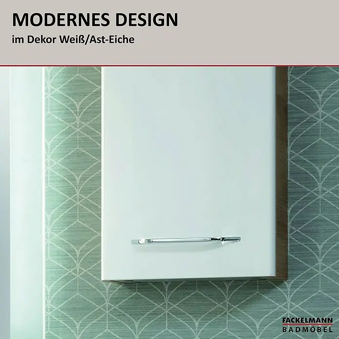Fackelmann Milano Bad-Hängeschrank - B x T x H: 300 x 154 x 680 mm, Ast Eiche, Weiß - Modernes Design Badezimmerschrank in Weiß/Ast-Eiche Optik von Fackelmann Badmöbel.
