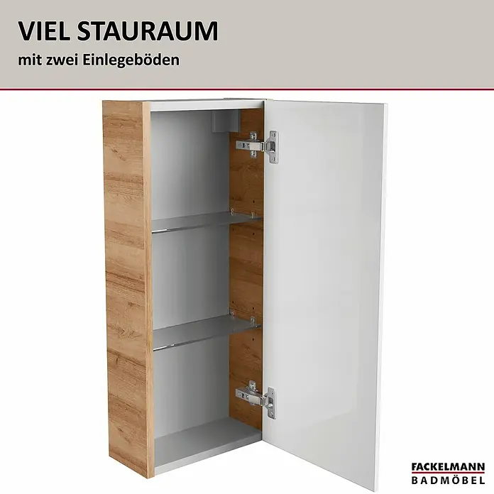 Fackelmann Milano Bad-Hängeschrank - B x T x H: 300 x 154 x 680 mm, Ast Eiche, Weiß - Fackelmann Badmöbel: Der Hochschrank bietet mit zwei Einlegeböden viel Stauraum für Ihr Badezimmer. Praktisch und stilvoll.