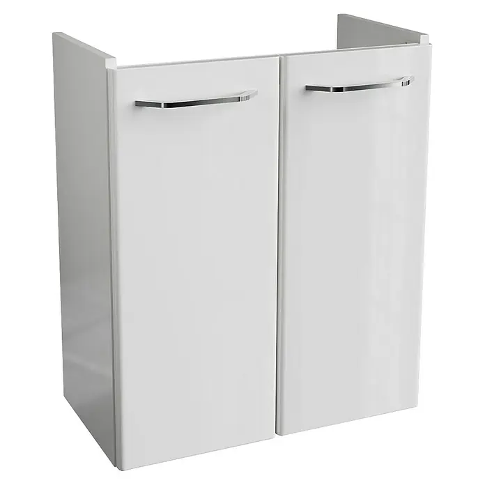 Fackelmann Milano Waschbeckenunterschrank - B x T x H: 520 x 275 x 610 mm, Weiß - Dieser Artikel zeigt einen weißen Badezimmerschrank mit zwei Türen und silbernen Griffen, ideal für die Badezimmeraufbewahrung.