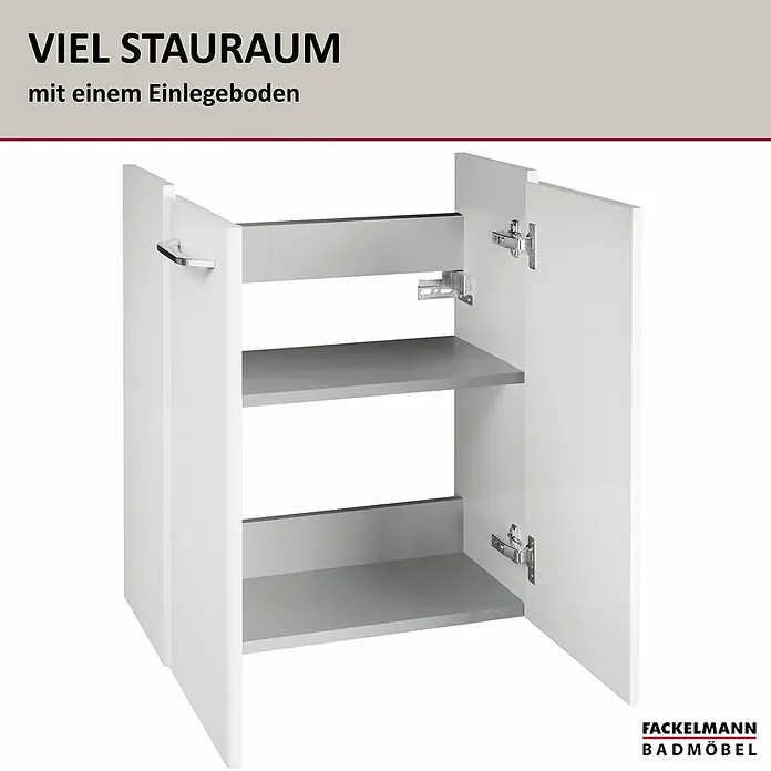 Fackelmann Milano Waschbeckenunterschrank - B x T x H: 520 x 275 x 610 mm, Weiß - Badezimmerschrank mit zwei Einlegeböden für viel Stauraum und geordnetes Aufbewahren von Badutensilien.