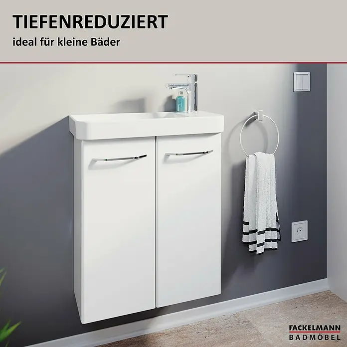 Fackelmann Milano Waschbeckenunterschrank - B x T x H: 520 x 275 x 610 mm, Weiß - Waschbeckenunterschrank für kleine Badezimmer. Der moderne Unterschrank mit zwei Türen bietet Stauraum und ist ideal für kleine Bäder.