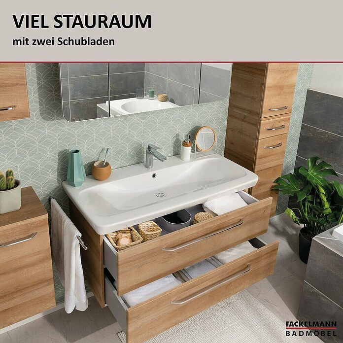 Fackelmann Milano Waschbeckenunterschrank (B x T x H: 1 000 x 476 x 492 mm, Ast Eiche) | BAUHAUS