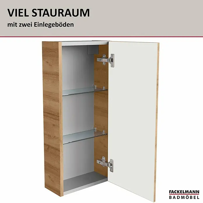 Fackelmann Milano Bad-Hängeschrank - B x T x H: 300 x 154 x 680 mm, Ast Eiche - Viel Stauraum bietet dieser Fackelmann Badschrank mit zwei Einlegeböden. Die Tür ist weiß, der Korpus in Holzoptik gehalten.
