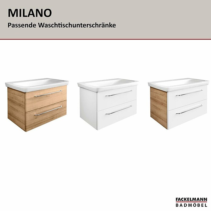 Fackelmann Milano Waschtisch (B x T: 1 073 x 543 mm, Hahnloch: Mitte, Mit Überlauf, Weiß) | BAUHAUS