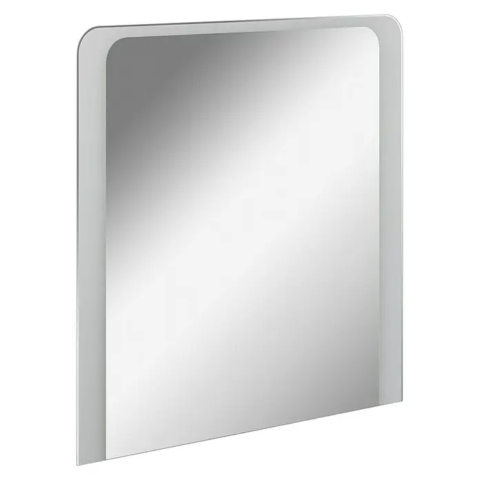 Fackelmann Milano Lichtspiegel - 80 x 80 cm, umlaufendes LED-Band, Rand teilsatiniert - Dieser Artikel zeigt einen rechteckigen, modernen Spiegel mit abgerundeten Ecken und integrierter Beleuchtung, ideal für Badezimmer.