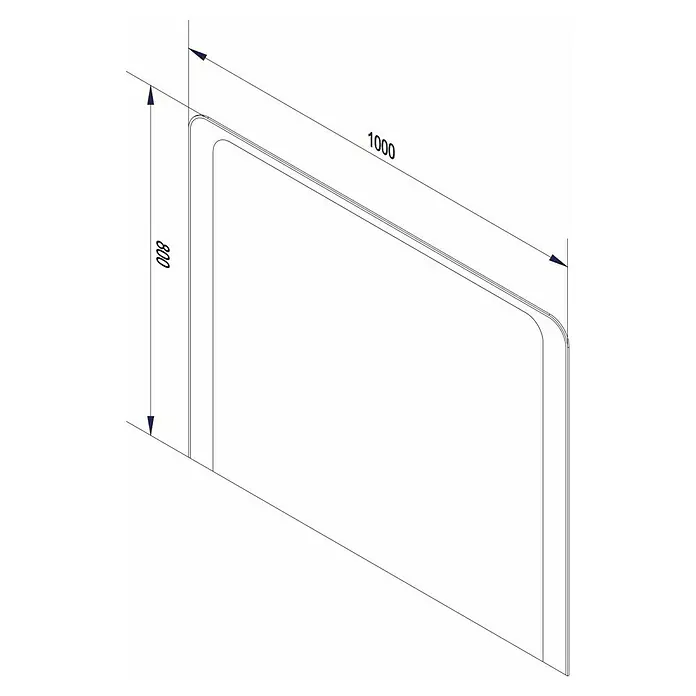 Fackelmann Milano Lichtspiegel - 100 x 80 cm, umlaufendes LED-Band, Rand teilsatiniert - Bild einer abgerundeten, rechteckigen Duschwand mit den Maßen 1000 x 800, die die klaren Linien und die moderne Form hervorhebt.