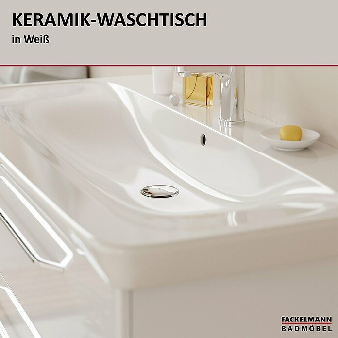 Fackelmann Milano Waschtisch (B x T: 1 073 x 543 mm, Hahnloch: Mitte, Mit Überlauf, Weiß) | BAUHAUS