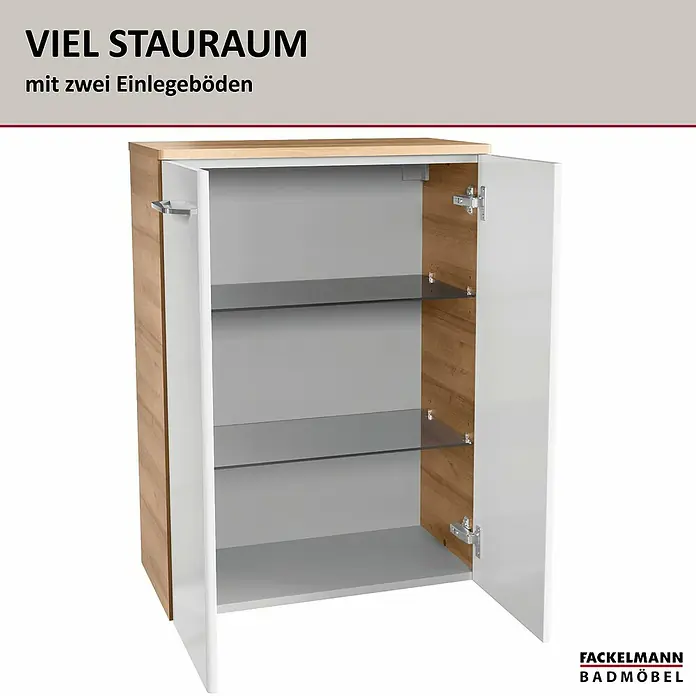 Fackelmann Milano Bad-Hängeschrank - B x T x H: 602 x 320 x 826 mm, Ast Eiche, Weiß - Viel Stauraum bietet dieser Badezimmerschrank von Fackelmann, ausgestattet mit zwei Einlegeböden. Ideal für jedes Bad.