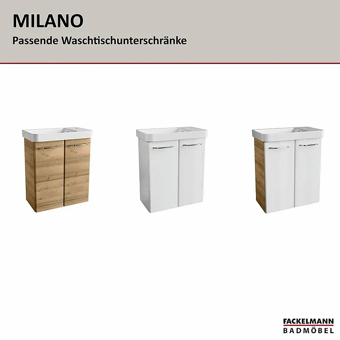 Fackelmann Milano Waschtisch - Mit Überlauf, Weiß - MILANO Waschtischunterschränke in verschiedenen Ausführungen. Das Badezimmermöbel ist modern und funktional.