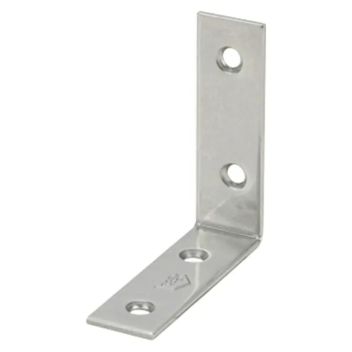 Vormann Escuadra de silla - L x An: 50 x 15 mm, Acero inoxidable - Un soporte de ángulo brillante de color plateado con orificios. Ideal para conectar dos superficies en ángulo recto.