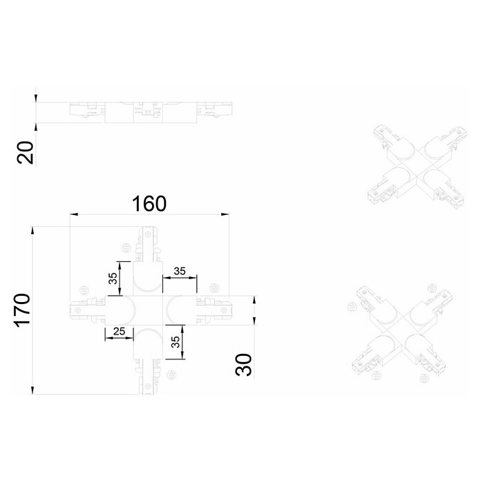 Trio Lighting DUOline Connector Kruis (l x b x h: 17 x 16 x 2 cm) | BAUHAUS