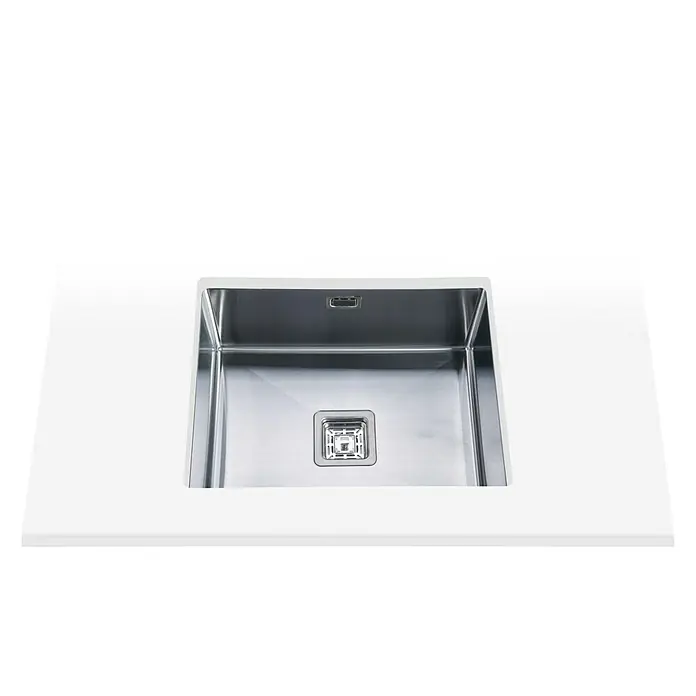 Edesa Fregadero encastrable Makalu - 44 x 54 cm, Acero inoxidable - Fregadero de acero inoxidable con un diseño moderno, empotrado en una encimera blanca. Perfecto para cocinas elegantes.