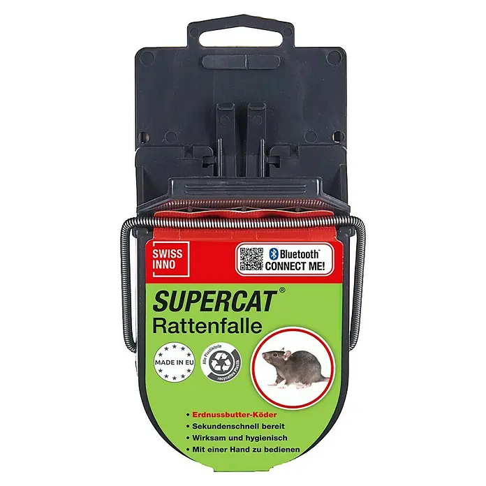 Swissinno Rattenfalle SuperCat Pro - Nagervergrämung, Kunststoff - Eine SUPER CAT Rattenfalle mit Bluetooth "Connect Me!" Funktion, hergestellt in der EU, bietet eine schnelle und hygienische Lösung zur Bekämpfung von Ratten.