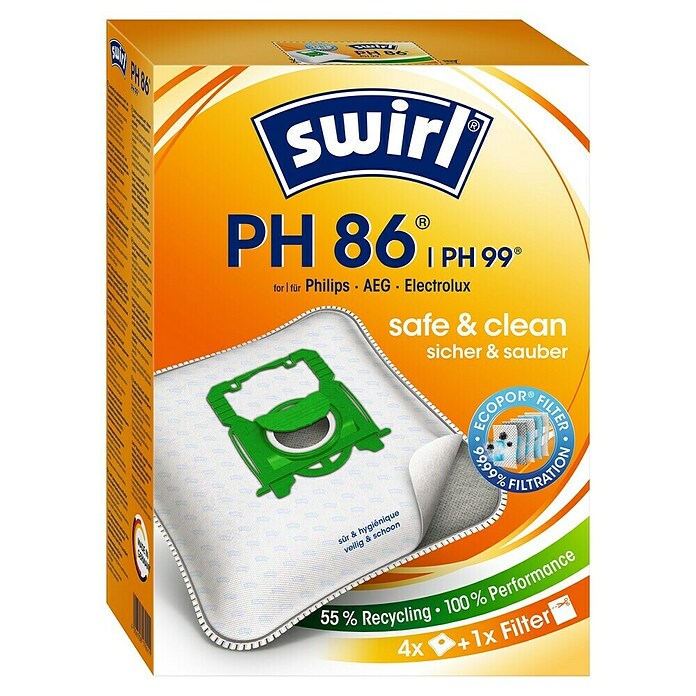 Swirl MicroPor Plus Staubsaugerbeutel PH 86 (4 Stk., Passend für: Philips Staubsauger)
