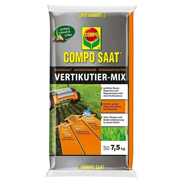 Compo Saat Vertikutier-Mix - 7,5 kg - COMPO Saat Vertikutier-Mix: Rasensamen, Rasendünger und Bodenaktivator für einen dichten, grünen Rasen und perfekte Reparatur nach dem Vertikutieren.