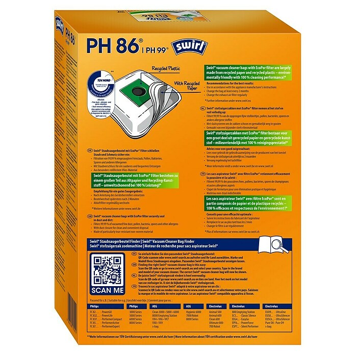 Swirl MicroPor Plus Staubsaugerbeutel PH 86 (4 Stk., Passend für: Philips Staubsauger)