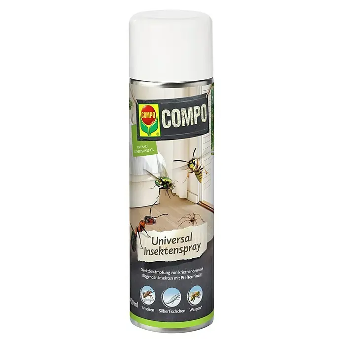 Compo Insekten-Spray Universal - 400 ml - Abbildung einer Dose COMPO Universal Insektenspray zur Bekämpfung von kriechenden und fliegenden Insekten mit Pfefferminzöl.