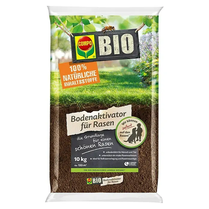 Compo Bodenaktivator Für Rasen - 10 kg, Max. Anwendungsfläche: 133 m² - COMPO BIO Bodenaktivator für Rasen: 10 kg für 133 m², ideal zur Rollrasenverlegung und Rasenneuanlage. Für einen schönen Rasen.