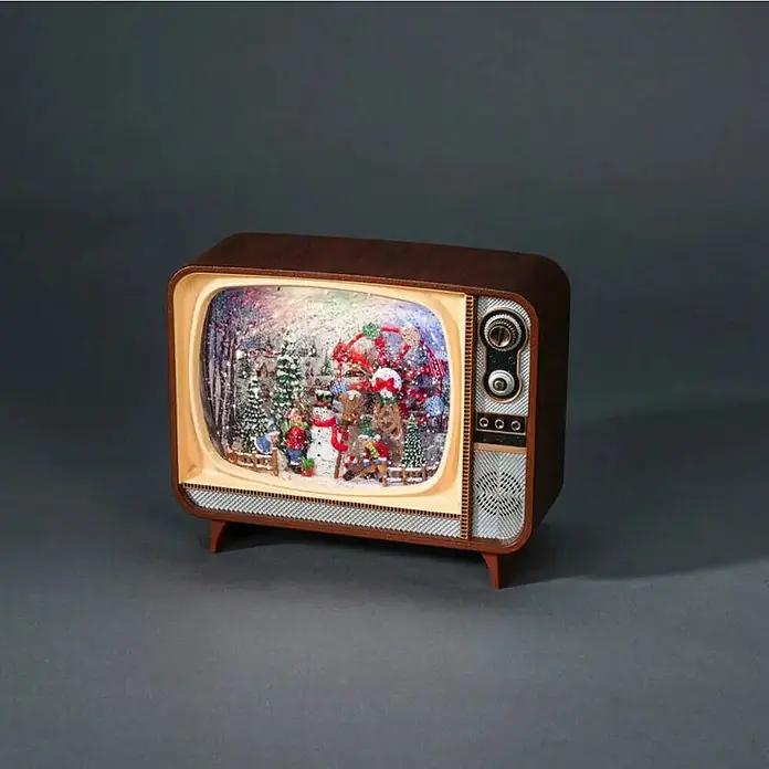 Konstsmide LED-Weihnachtsdekofigur - 21 x 12,3 x 17,6 cm, Batteriebetrieben, LED - Dekorativer Schneekugel-Fernseher mit festlicher Weihnachtsszene, ideal für weihnachtliche Dekorationen und als Geschenk.
