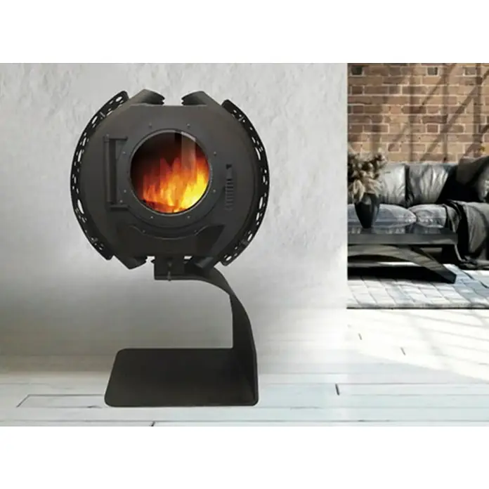 Kaminofen Sofia - 8 kW, Raumheizvermögen: 230 m³, Schwarz - Ein moderner Kaminofen mit kugelförmigem Design und integriertem Feuer, der Wärme und Stil in jeden Raum bringt.