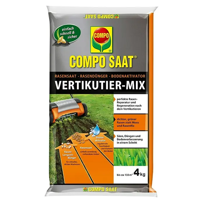 Compo Saat Vertikutier-Mix - 4 kg, 133 m² - COMPO SAAT Vertikutier-Mix: Rasensamen, Rasendünger und Bodenaktivator für die perfekte Rasenreparatur und Regeneration.