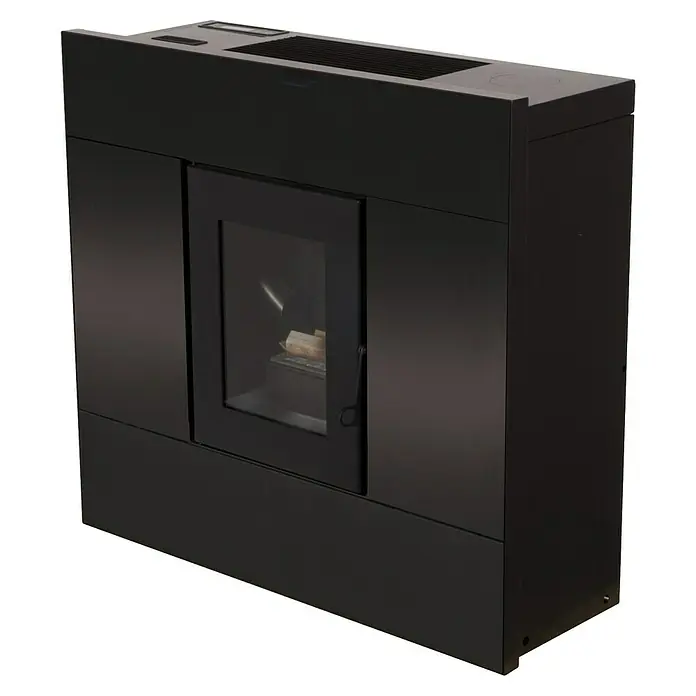 Pelletofen Natalia - 8 kW, Raumheizvermögen: 220 m³, 0,53 kg/h - 1,8 kg/h, Farbe Verkleidung: Schwarz - Ein modernes, schwarzes Kaminofen-Design mit einer Sichtscheibe, das Wärme und Stil in Ihr Zuhause bringt. Die perfekte Ergänzung für gemütliche Stunden.