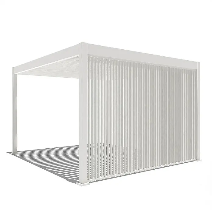 Weide Pergola Lamellenwand Weiß - B x T: 93 x 6 cm, Aluminium - Weißer Pavillon mit Lamellendach und vertikalen Lamellen an einer Seite, ideal für den Garten oder die Terrasse. Schützt vor Sonne und Blicken.