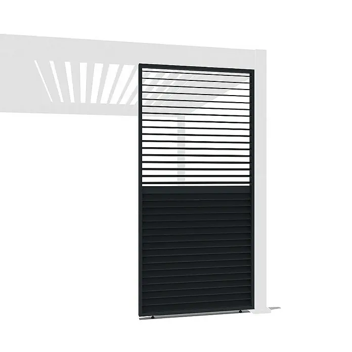 Weide Pergola Lamellenwand Anthrazit - Aluminium - Aufnahme einer modernen Pergola mit horizontalen Lamellen zur Sonneneinstrahlungskontrolle und einem stilvollen Designelement.