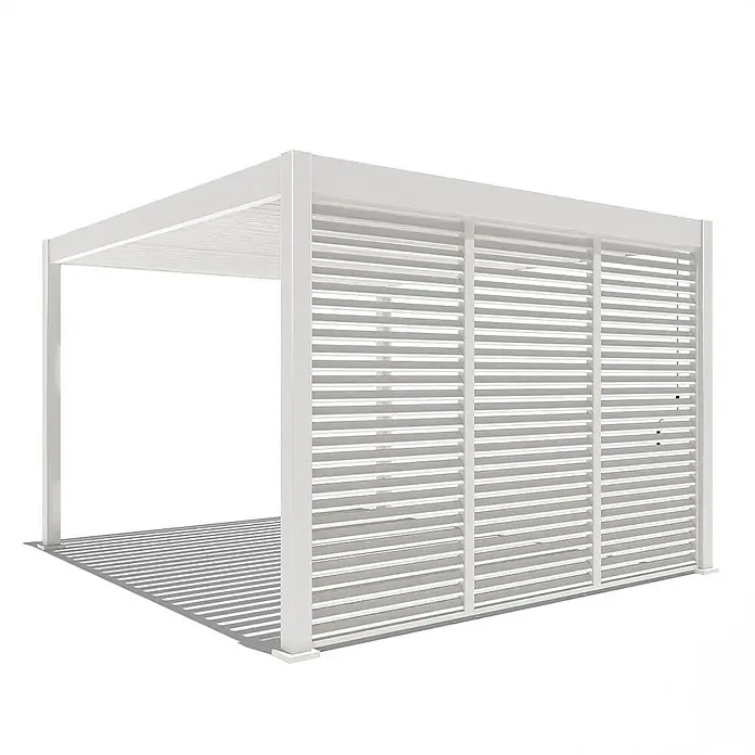 Weide Pergola Lamellenwand Weiß - B x T: 113 x 6 cm, Aluminium - Weiße moderne Pergola mit Lamellendach und Seitenwänden, ideal für den Garten. Stilvolles Design für entspannte Stunden im Freien.